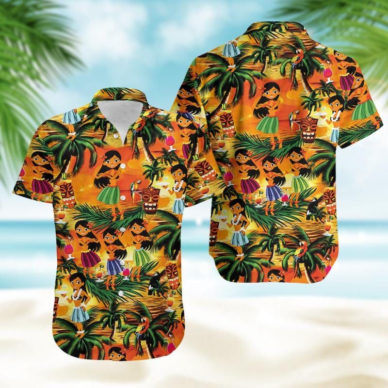 Felacia [Hawaii Shirt] Tropical Girls Dancing Hawaiian Aloha Shirts-ZX0599